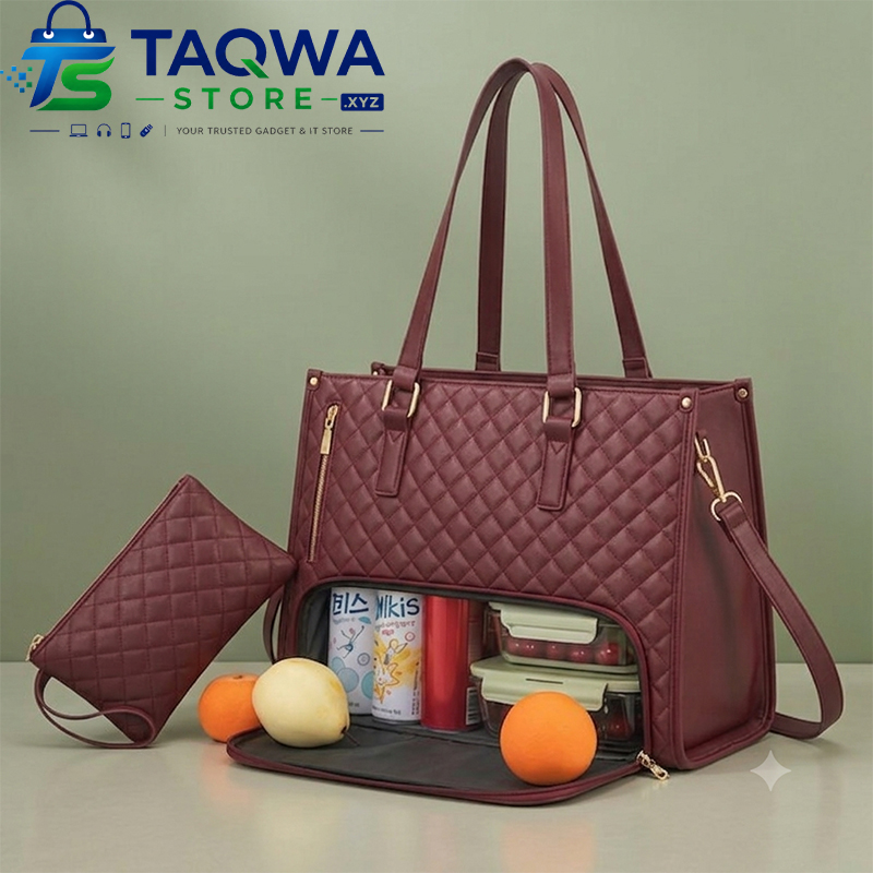 Women's Premium Lunch Tote & Pouch Set(Maroon)